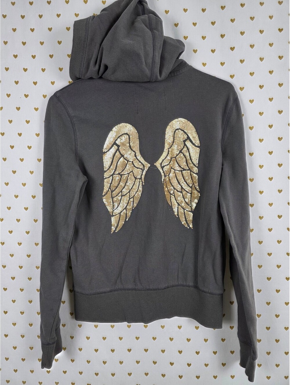 Victorias Secret Angels BLING WINGS Full Zip Hoodie Jacket Grey Gold Small